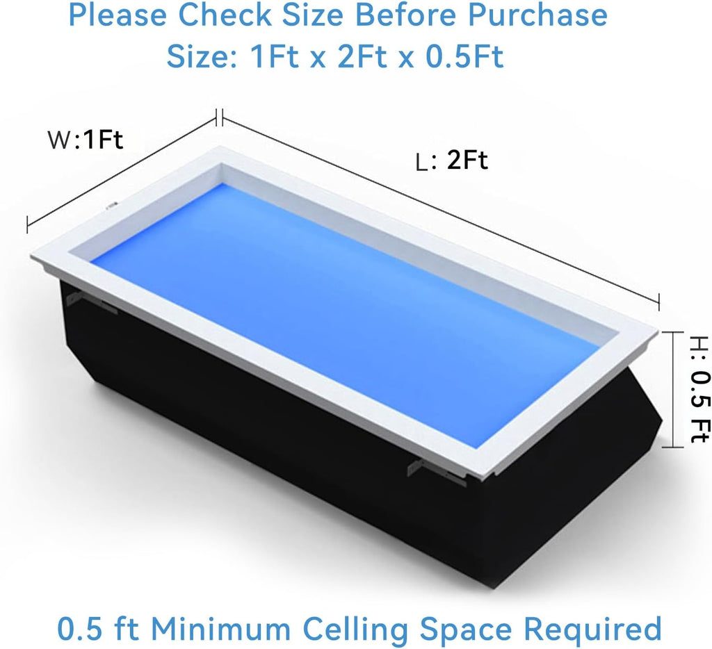 2x1 Ft Smart Blue Sky Light Ceiling Lamp, APP Control and Biological Rhythm Simulate Sunlight Irradiation, Artificial Skylight for Living Room, Bathroom, Office (2x1 Ft)