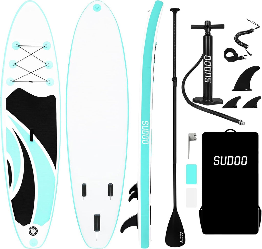 SUDOO Inflatable Stand Up Paddle Board 10'/ 10'6' SUP with 450LB Weight Capacity Adjustable Paddle Wide Stable Non Slip EVA Deck Complete Accessories for Adults Beginners Youth Outdoor Water Sports