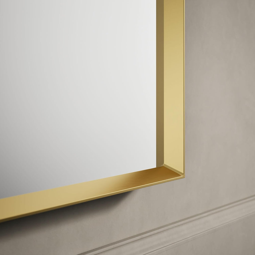 Essential 20 in. X 32 in. Arch Framed Mirror in Moderne Brushed Gold