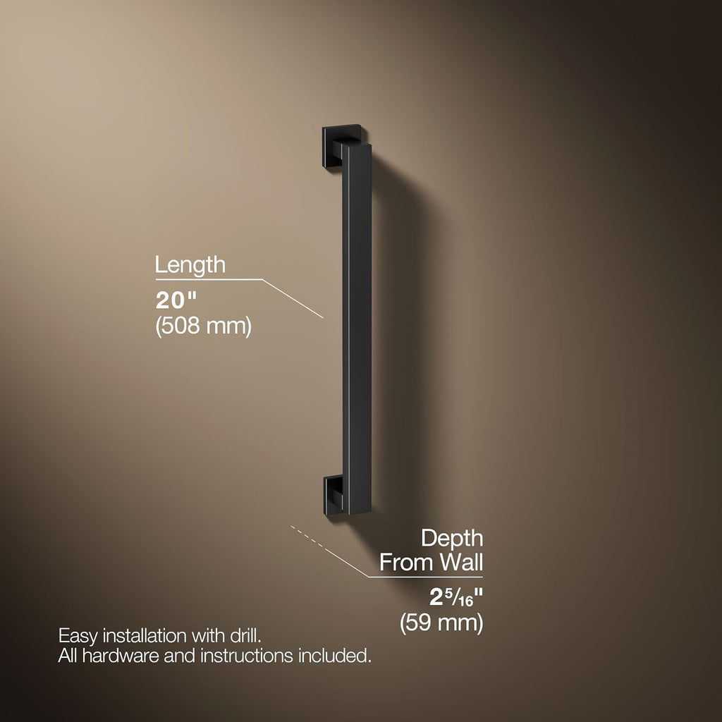 KOHLER K-23294-BL Square 18 Inch Grab Bar, Installation Hardware Included, 300lb Capacity, Matte Black