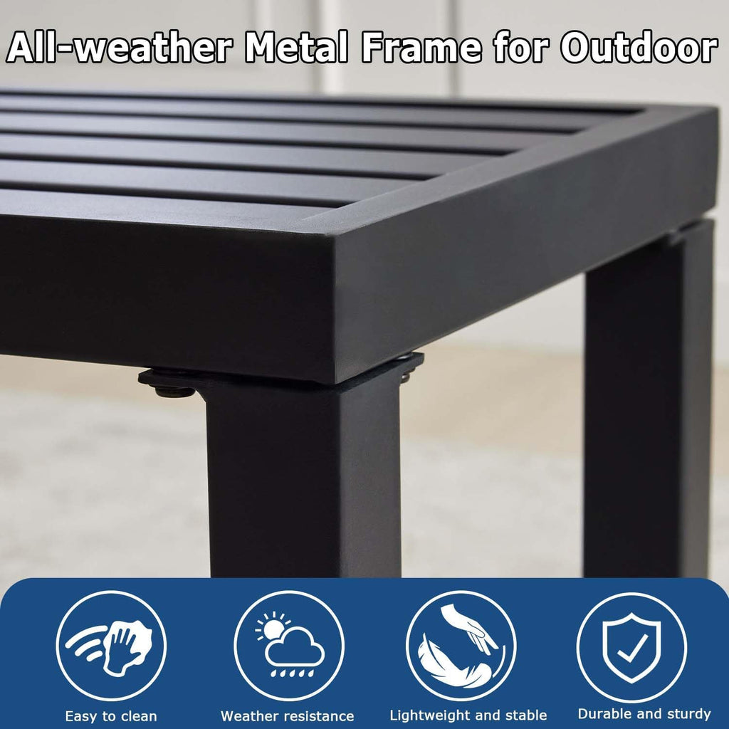 46' Outdoor Metal Backless Bench Set of 2, All-Weather Patio Garden Bench for Backyard, Porch, or Lawn, Durable Steel Bench for Outdoor Spaces, Black