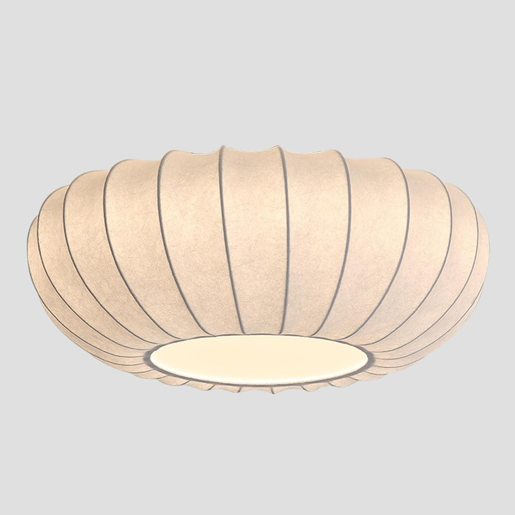 Mid Century Modern White Silk Shade Semi Flush Ceiling Light Japanese Style Drum Fabric Ceiling Light Large Boho Chandelier Light Fixture (20 Inches)