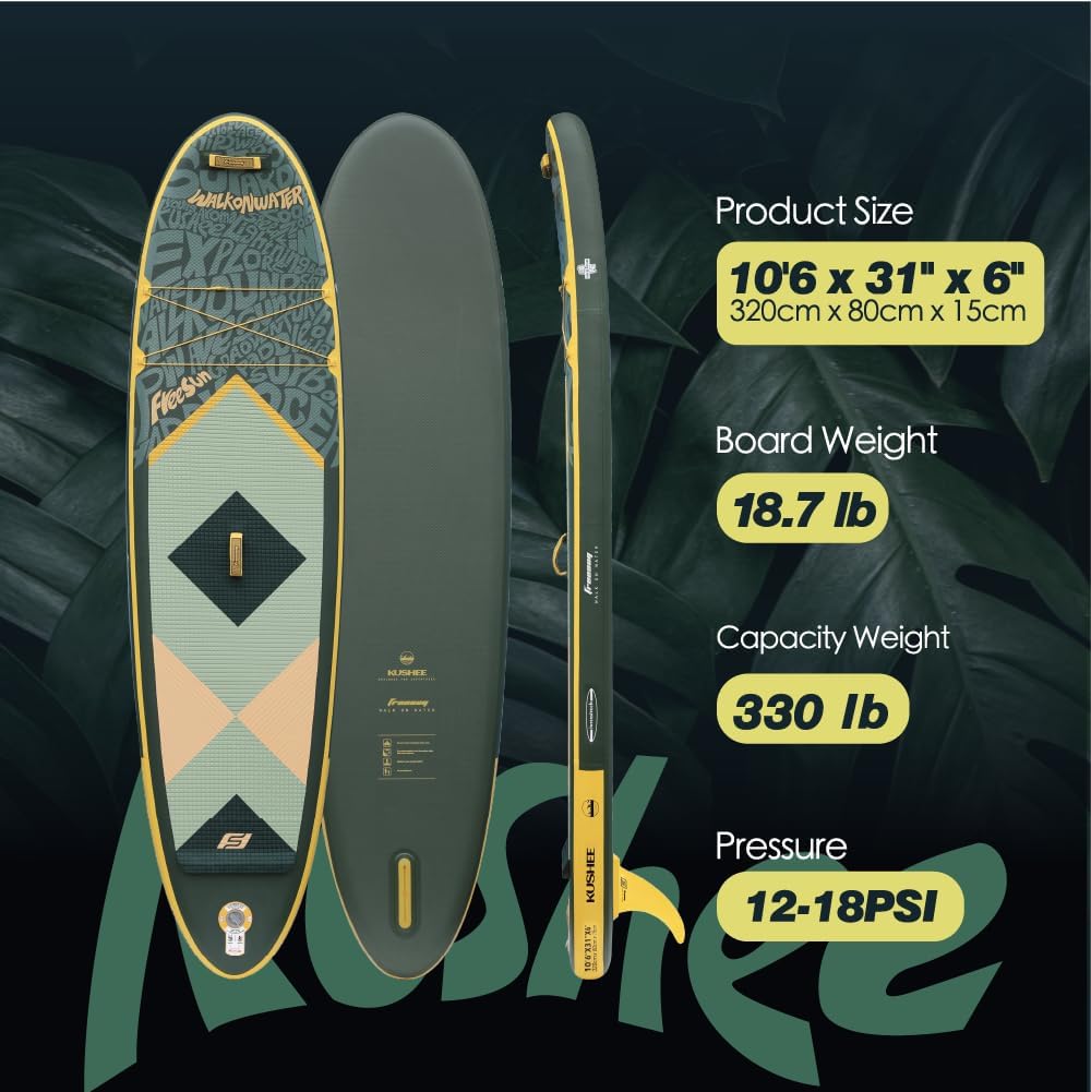 FREESUN KUSHEE 10'6' x 31' Inflatable Stand Up Paddle Board, All-Around iSUP for Beginners & Adults, Glue-Free Heat-Fusion Tech for Extra Durability, Stable Wide Nose, Lightweight Blow Up SUP
