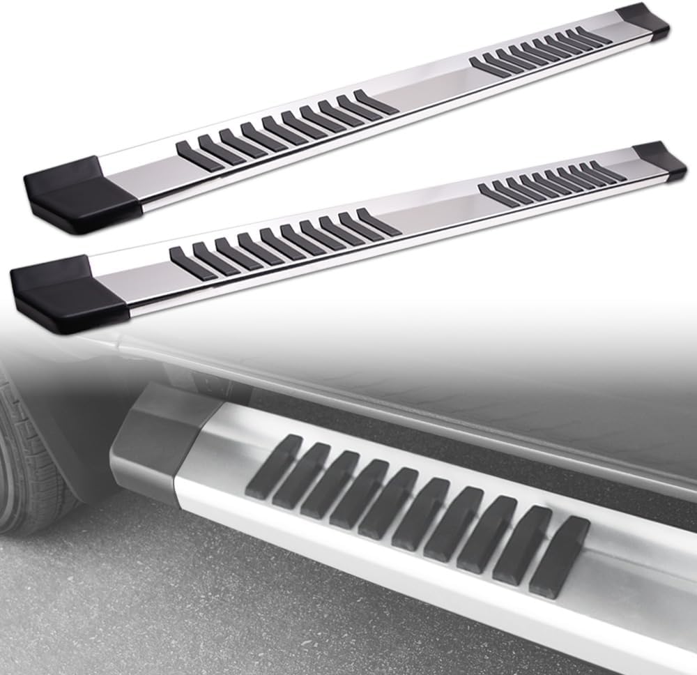 Armordillo 6' OE Style with Polymer Stripes Aluminum Running Boards|Compatible with 2005-2023 Toyota Tacoma Double (Crew) Cab|8735886|Silver|Side Step Nerf Bars
