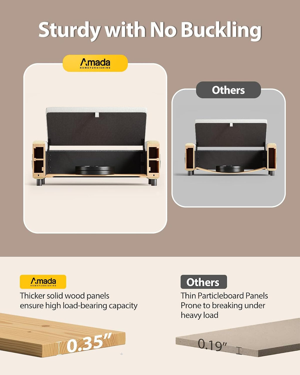 Amada 46' Storage Ottoman Bench with Safety Hinge, Hidden Compartment & Side Pocket - Upholstered End of Bed/Entryway Bench for Bedroom & Living Room, 400 lbs Weight Capacity, Beige