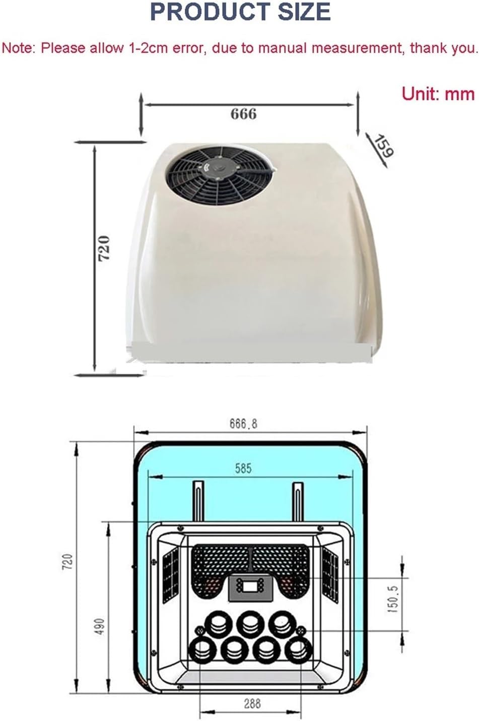 Electric RV Roof Air Conditioner Heat and Cool Integrated 12V 24V RV Rooftop Parking AC for Truck Camper Caravans Motor Home