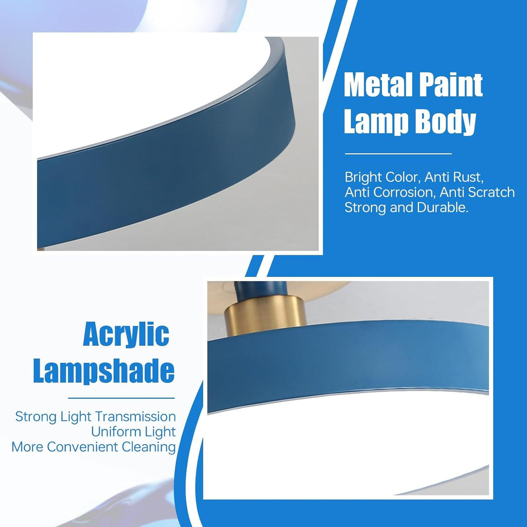 Ceiling Light 48W, 2-Pack LED Farmhouse Ceiling Liinging Blue Flush Mount Ceiling Lamp Gold Brass Metal Finish to Ceiling Light White Light Acrylic Round Shade Modern Light Fixtures for Porch