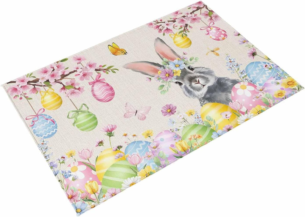 Easter Rabbits Outdoor Rug for Patio/Deck/Porch, Non-Slip Large Area Rug 6 x 9 Ft, Weeping Pink Peach Eggs Vintage Beige Spring Indoor Outdoor Rugs Washable Area Rugs, Camping Rug Carpet Runner