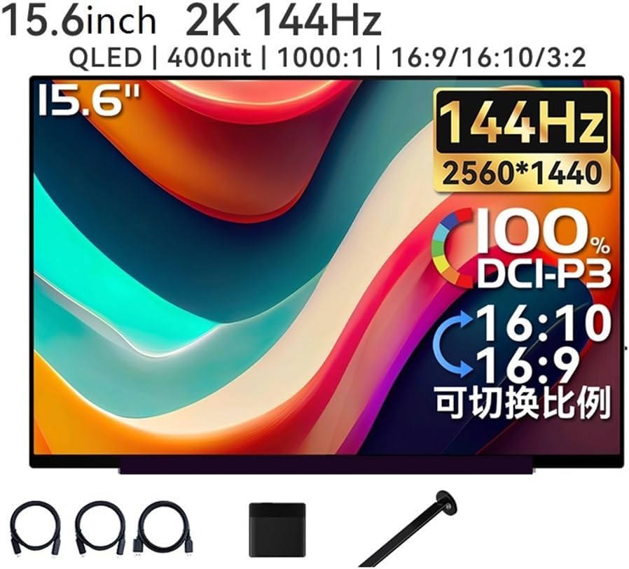 Portable Monitor for Laptop 15.6 Inch FHD 2K 144HZ Mobile Monitor Portable Office Audio-Visual Entertainment Second Screen Portable Gaming Monitor