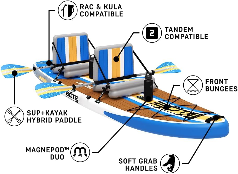 BOTE Lowrider Aero Inflatable Stand Up Paddle Board MAGNEPod Blow Up iSUP Convertible Seat Included Adults Kids Family Friendly Multiple Sizes