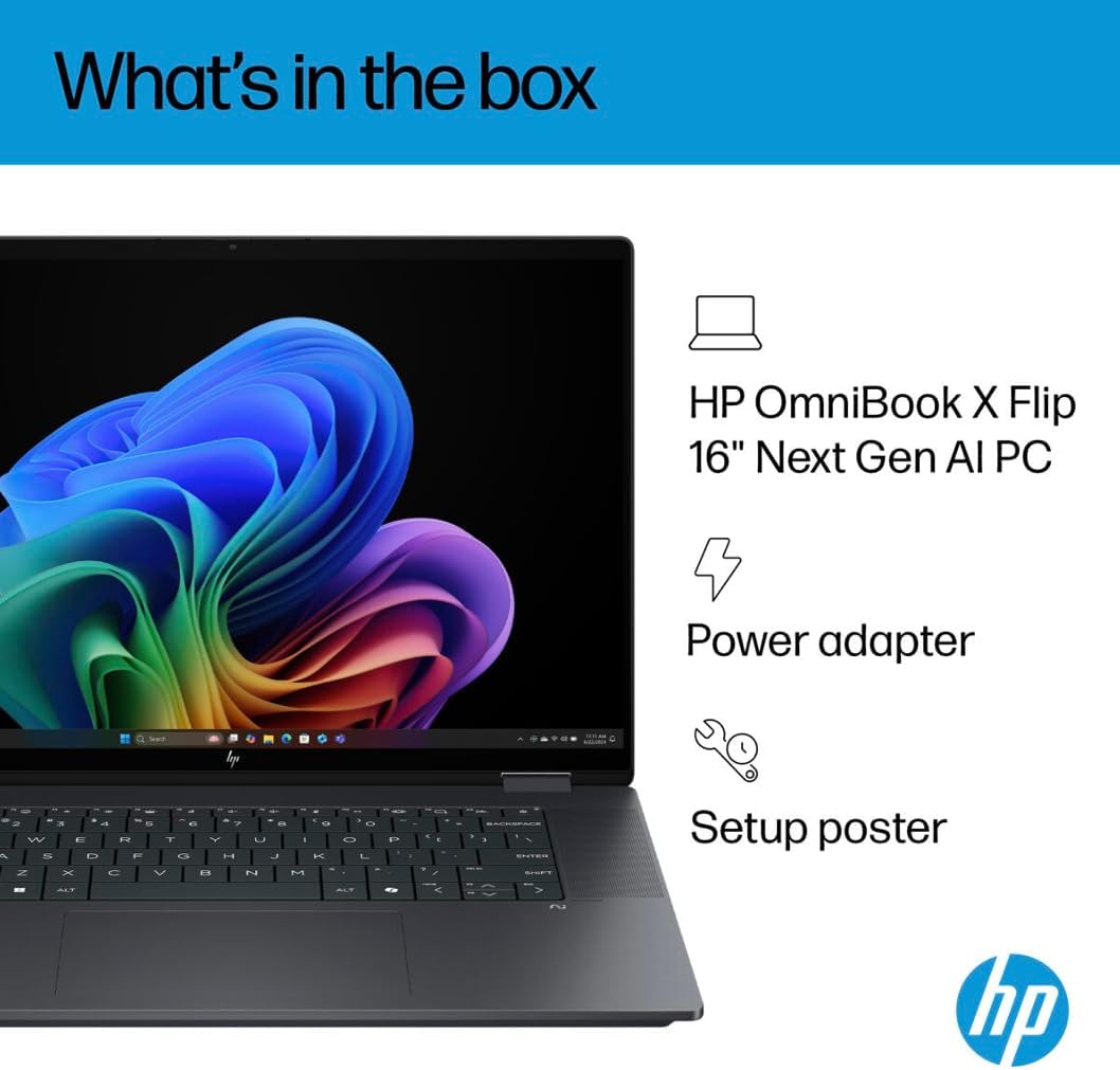 HP OmniBook AI Powered 2-in-1 Laptop 16.0' Touchscreen IPS WUXGA Display (Intel Ultra 5-226v, 16GB LPDDR5X, 2TB PCIe SSD, Backlit KB, Thunderbolt 4, WiFi 6E, Webcam, Win 11 Pro) w/Premium Backpack
