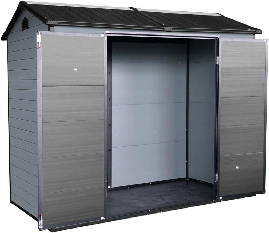 8x4FT Resin Storage Shed with Floor, Storage Shed with Floor Included, 2 Windows and Lockable Door Sheds for Garden Tools, Bike