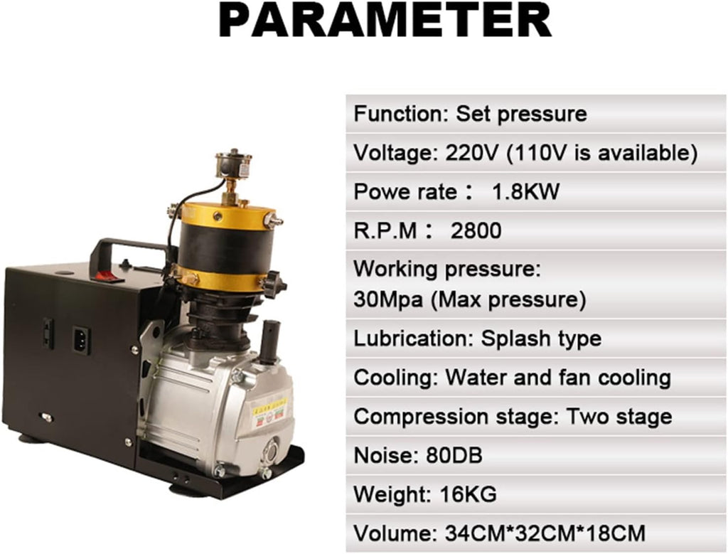 4500PSI 300BAR PCP Air Compressor Adjustable Pressure High Pressure Pump Electric Air Compressor for Scuba Inflator(110V)