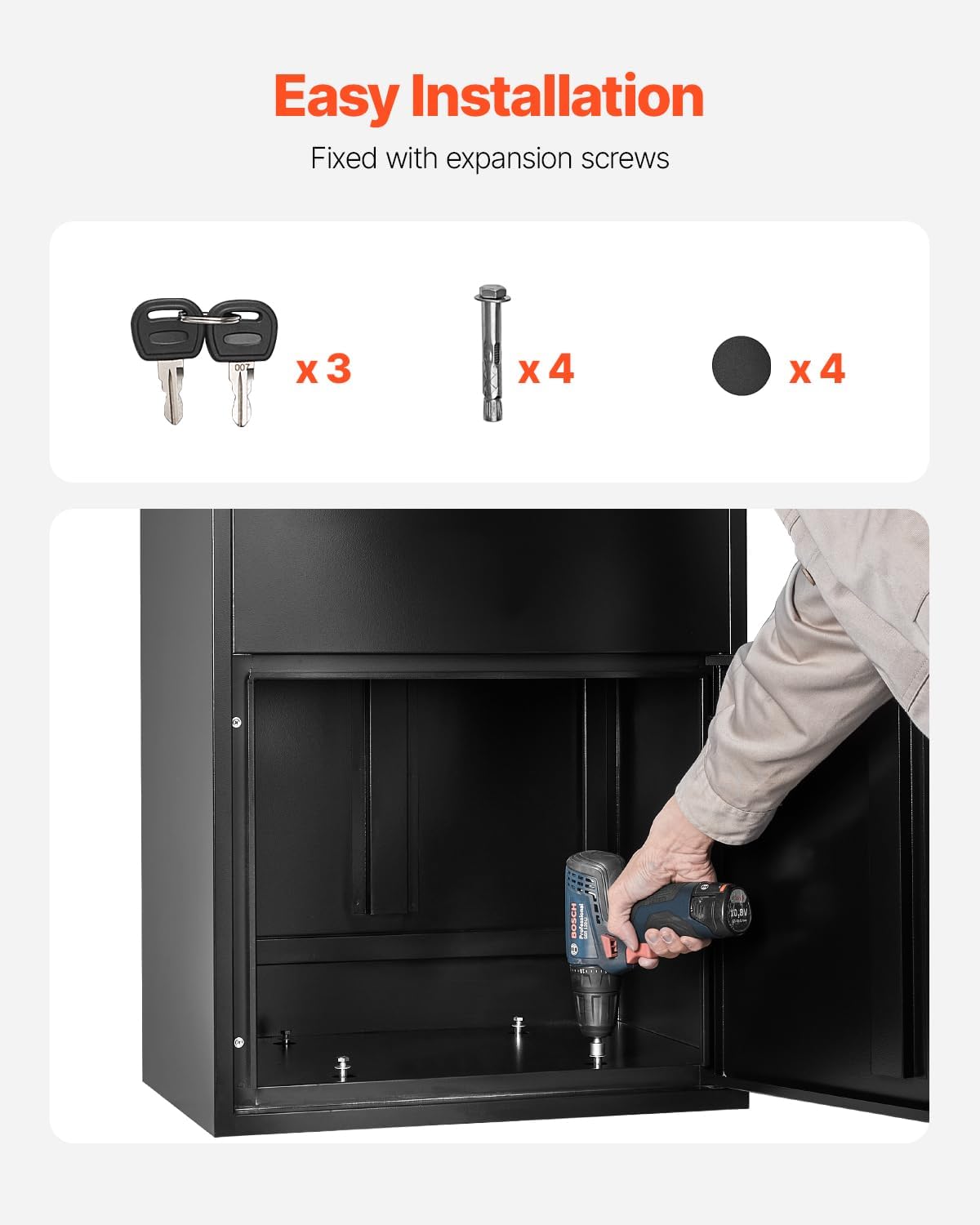 VEVOR Package Delivery Boxes for Outside, 47.2 in Mailbox for Parcel with Lock, Galvanized Steel Package Drop Box with Anti-Theft Design, Weather-Resistant Package Mailbox for Home and Office, Black