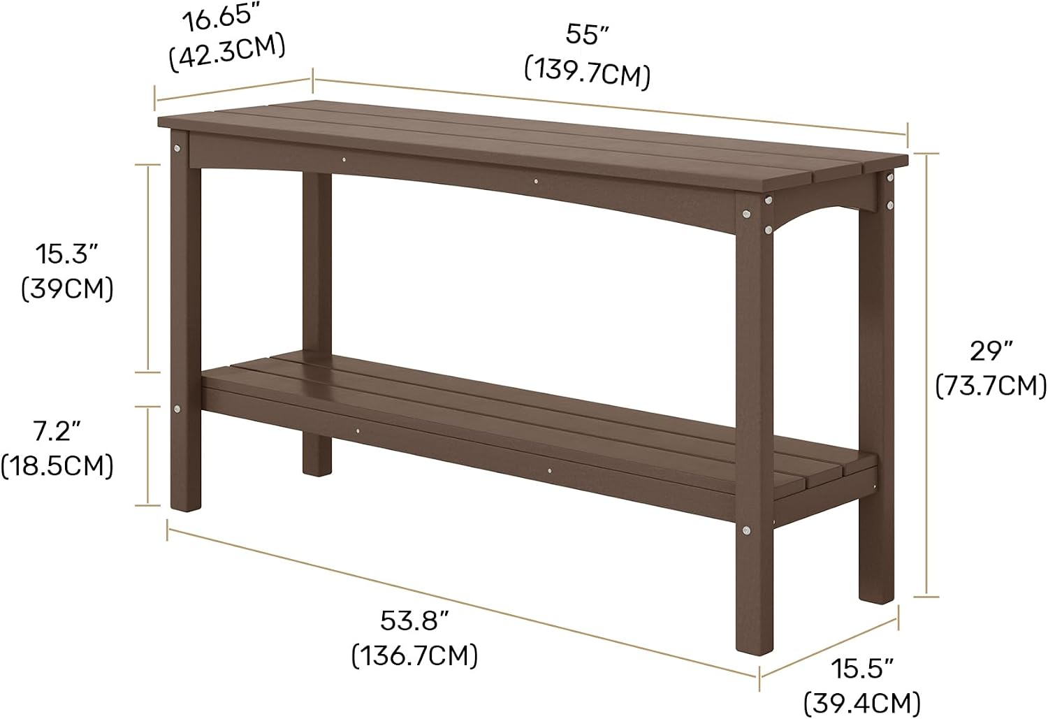 Costaelm Plant Stand Outdoor, 55in 2-Shelf Outdoor Storage Cabinet, Multifunctional Buffet Porch Table tv Stand and Side Tables for Patio, Pool & Yard, Dark Brown