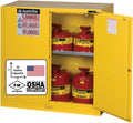 Justrite 30 Gallon Manual Close Flammable Storage Cabinet, 18 Gauge Steel, 1 Shelf, 2 Door Fire Cabinet, 44' x 43' x 18', Made in The USA, Yellow, 893000