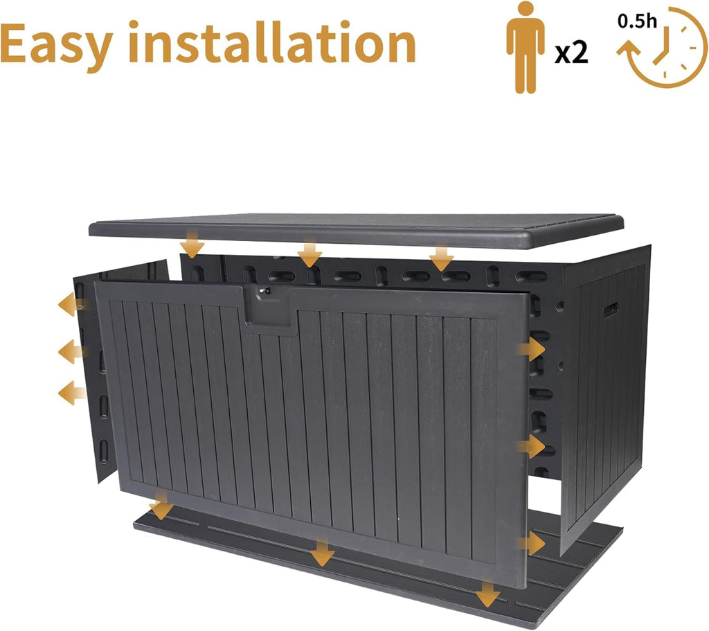 230 Gallon Deck Box Waterproof, Outdoor Storage Box Waterproof Lockable with Divider and Lifter Prevent Water Seeping into from Floor for Patio Cushions
