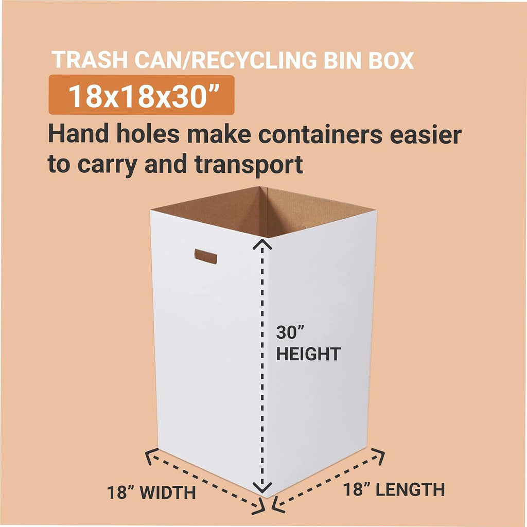 Box USA 40 Gallon 18' L x 18' W x 30' H 10-Pack Cardboard Trash Cans and Recycling Bins, Reusable or Disposable Pop Up Garbage Boxes for Parties, Outdoor Events, Heavy Duty, Plain