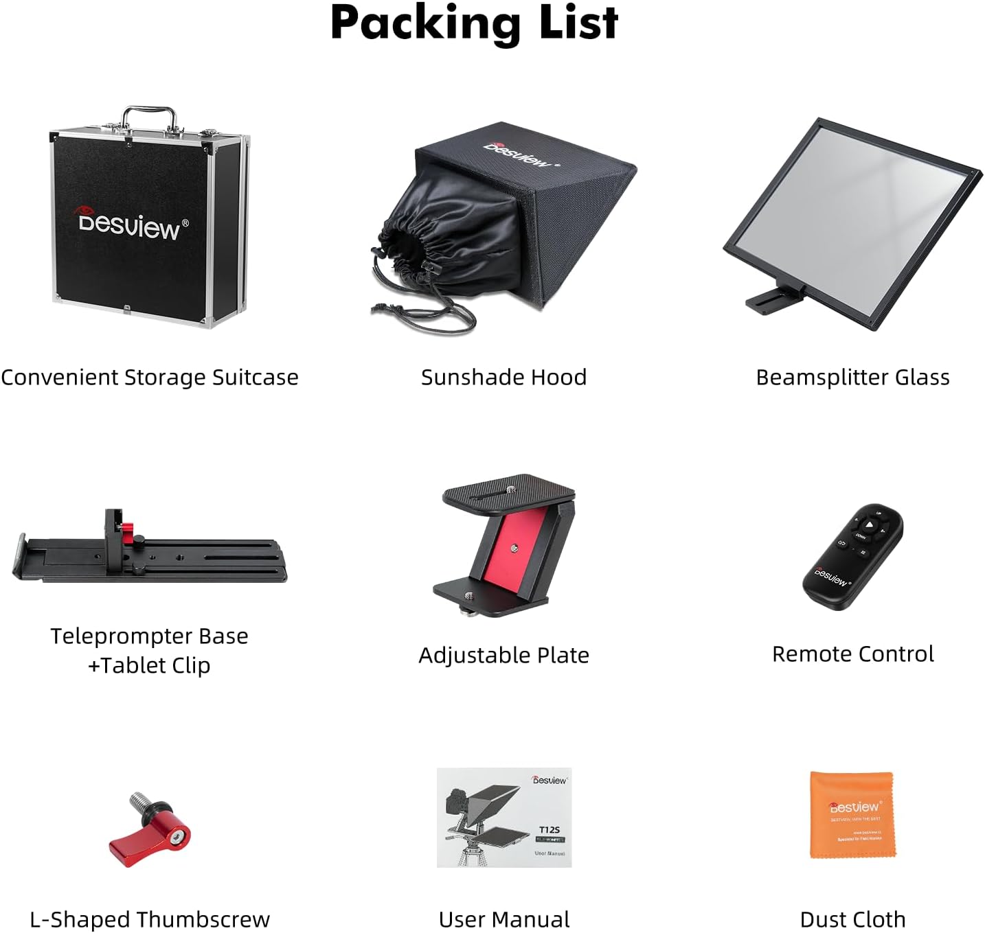 Desview T12S Teleprompter 12.9 inch Metal Teleprompter High Display Glass Compatible with Smartphone Tablet ipad Camera Easy Assembly Carry Case Included Great Partner for Video Making