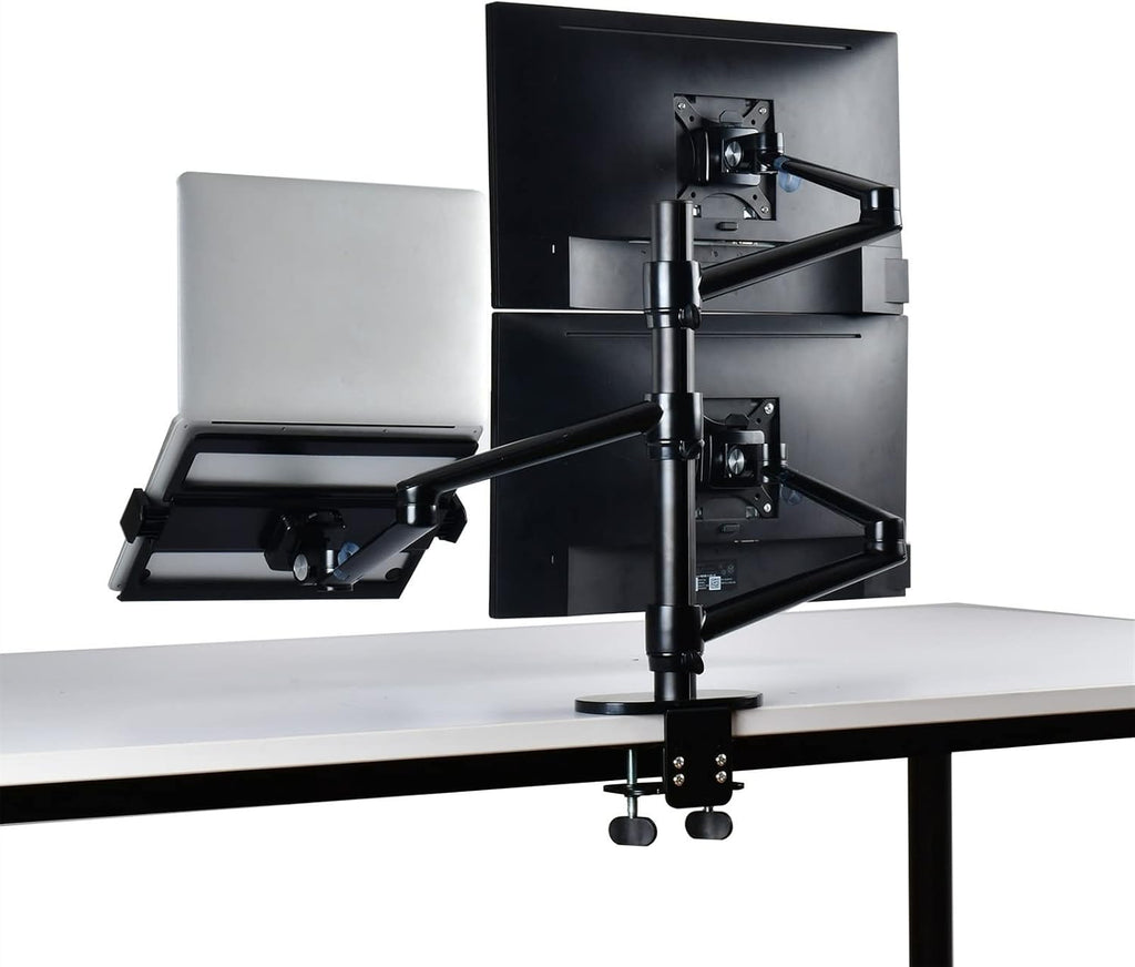 Display Bracket Arm Monitor and Laptop Mount, Gas Spring Monitor Stand Fit Two 17-32' Flat Curved Screens and 12-17' Laptop with C Clamp, Grommet Mounting Base Display Bracket