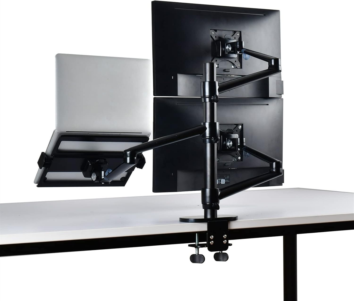 Display Bracket Arm Monitor and Laptop Mount, Gas Spring Monitor Stand Fit Two 17-32' Flat Curved Screens and 12-17' Laptop with C Clamp, Grommet Mounting Base Display Bracket