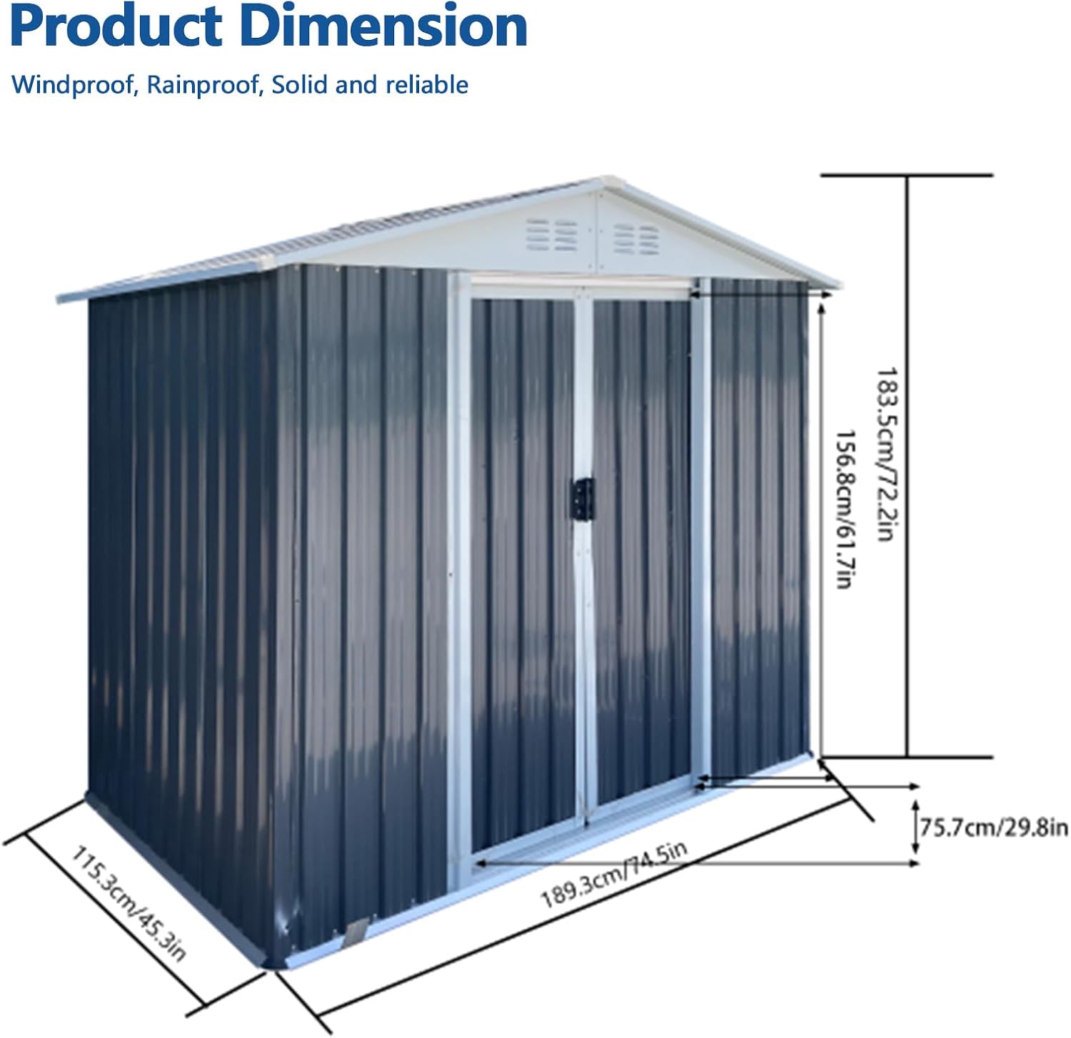 6FTx4FT Outdoor Storage Shed, Utility Tool Shed with Door & Lock Metal Storage Garden Shed for Patio Storage (Grey+2, 6FTx4FT)