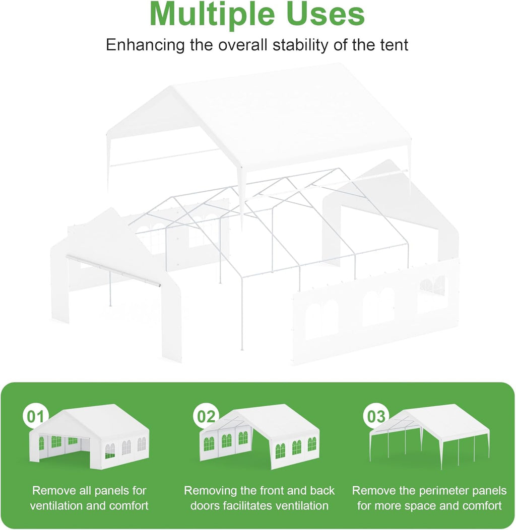 Party Tent, 20' x 20' Heavy Duty Outdoor Canopy Tent All-Season Tarp & Removable Sidewall Waterproof Carport Wedding Canopy with Windows Event Shelters Outdoor Storage Shelter Birthday BBQ