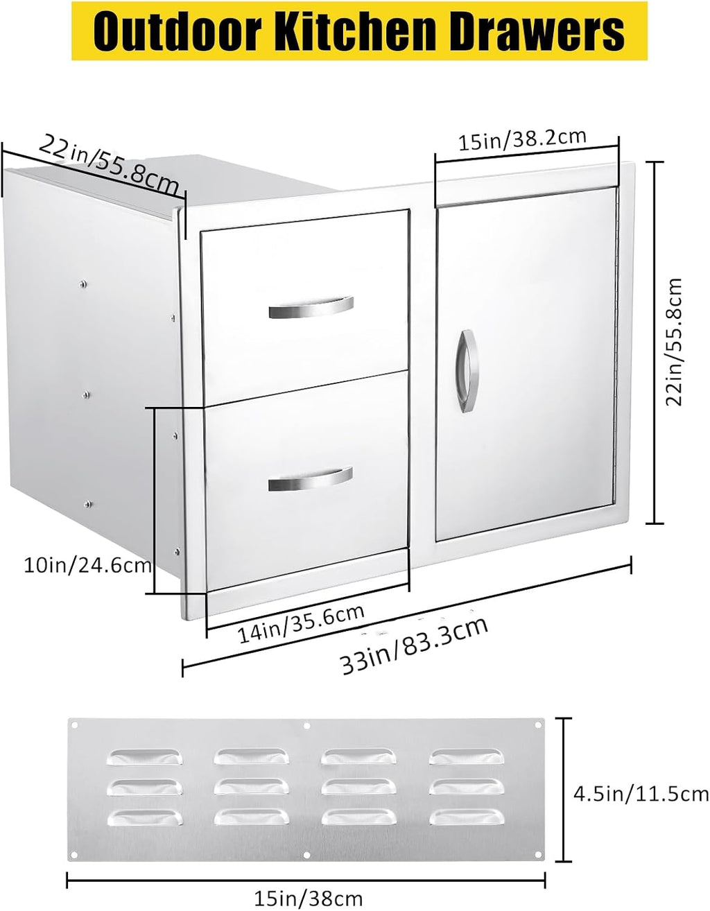 GarveeLife 33''W x 22''H x 22''D Outdoor Kitchen Drawer Combo with Paper Towel Rack, BBQ Access Door Drawers Combo with Stainless Steel, Perfect for BBQ Grill Station Outdoor Kitchen Storage Cabinet