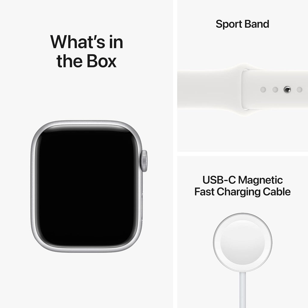 Apple Watch Series 8 (GPS, 45MM) Silver Aluminum Case with White Sport Band, M/L (Renewed Premium)