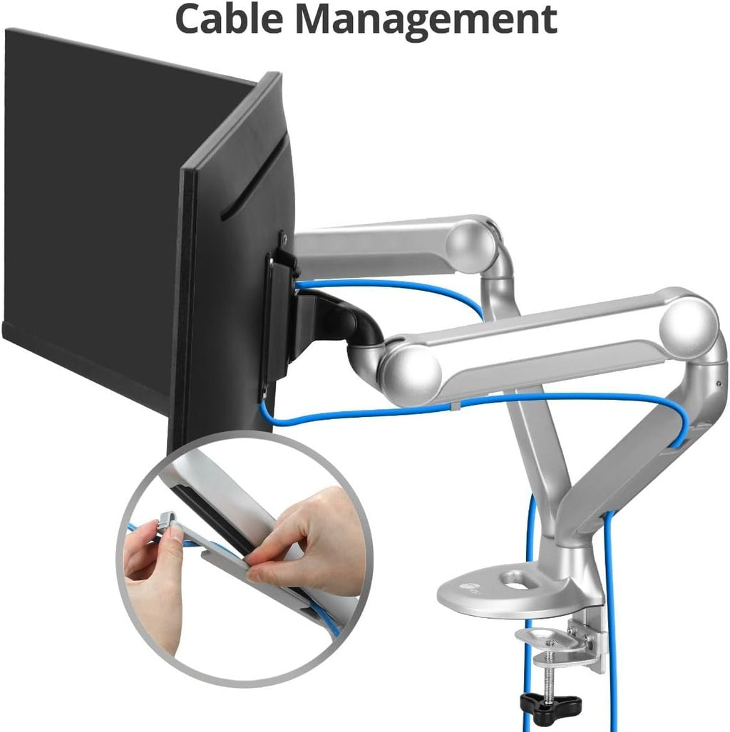 SIIG MTPRO Dual Monitor Desk Mount, Gas Spring Monitor Arm up to 32 inch Display, Max 19.8 lbs per arm, VESA 75 &100mm, Silver, TAA Compliant
