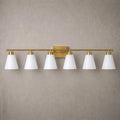 Hamilyeah 6 Light Bathroom Vanity Light Gold, 45 inch Gold Bathroom Vanity Lighting Fixtures Over Mirror with Milk Glass Shade, 6 Bulb Light Fixtures Over Mirror