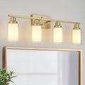 Jonsi Bathroom Vanity Light 4-Light Gold Vanity Lights 31' Bathroom Light Fixtures Over Mirror with Double Clear Glass Modern Wall Sconces for Living Room Hallway Bedroom