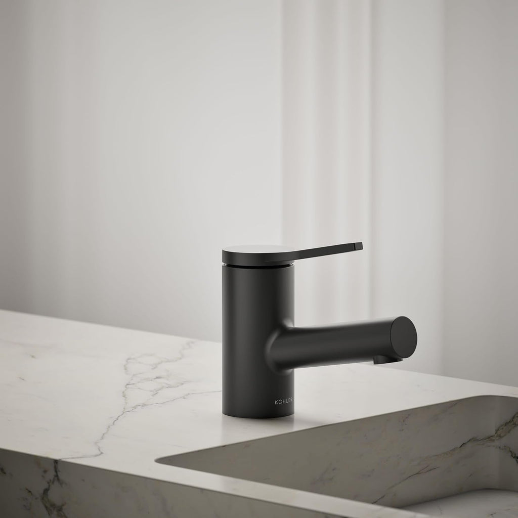 KOHLER K-33590-4N-BL Elate® Short Single-Handle Bathroom Sink Faucet, Single-Hole Bathroom Faucets, 0.5 GPM, Matte Black