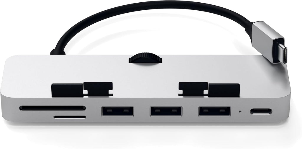 Satechi Aluminum Type-C Clamp Hub Pro with USB-C Data Port, USB-A 3.0 Data, Micro/SD Card Reader - Compatible with 2020/2019/2017 iMac & iMac Pro, Does Not Fit 2021 iMac (Silver)