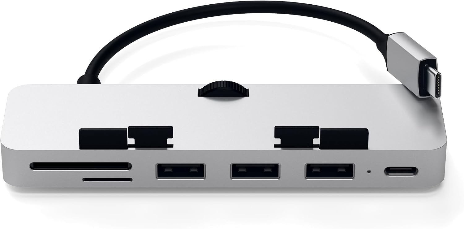 Satechi Aluminum Type-C Clamp Hub Pro with USB-C Data Port, USB-A 3.0 Data, Micro/SD Card Reader - Compatible with 2020/2019/2017 iMac & iMac Pro, Does Not Fit 2021 iMac (Silver)