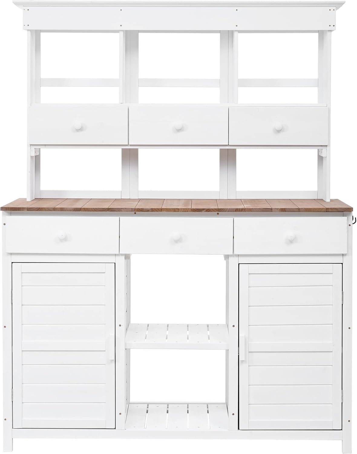 Harper & Bright Designs 65.7'' H Tall Garden Potting Bench Table with Hutch,Patio Storage Workstation with 3 Shelves,6 Drawers,2 Bottom Cabinets&Side Hooks for Mudroom,Doorway, White
