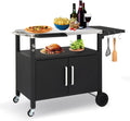 ROVSUN Gourmet Grill Cart with Storage, Movable Grill Table with Wheels, Hooks and Spice Rack, Stainless Steel Top & Storage Cabinet, Pizza Oven Cart for Camping, Tailgating, and Outdoor Cooking