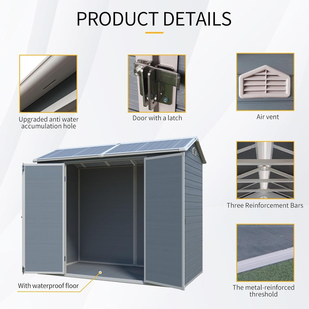 Resin Shed with Floor, Storage Shed with Floor, 8x4FT Outdoor Shed with 2 Windows and Lockable Door Sheds for Garden Tools, Bike