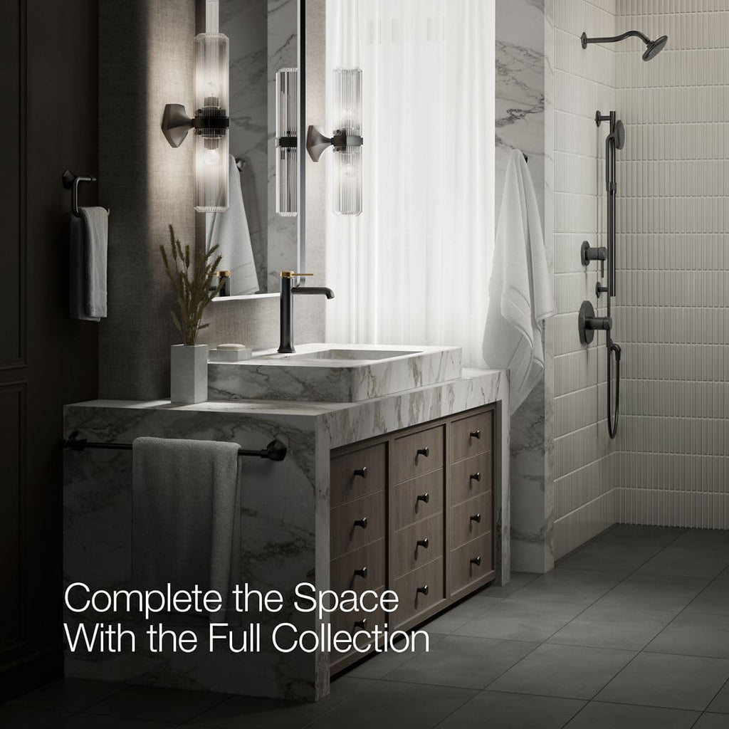 KOHLER 27003-4K-BMB Occasion Tall Single-Handle Bathroom Faucet with Pop-Up Drain Assembly, One Hole Bathroom Sink Faucet, 1.0 gpm, Matte Black with Moderne Brass