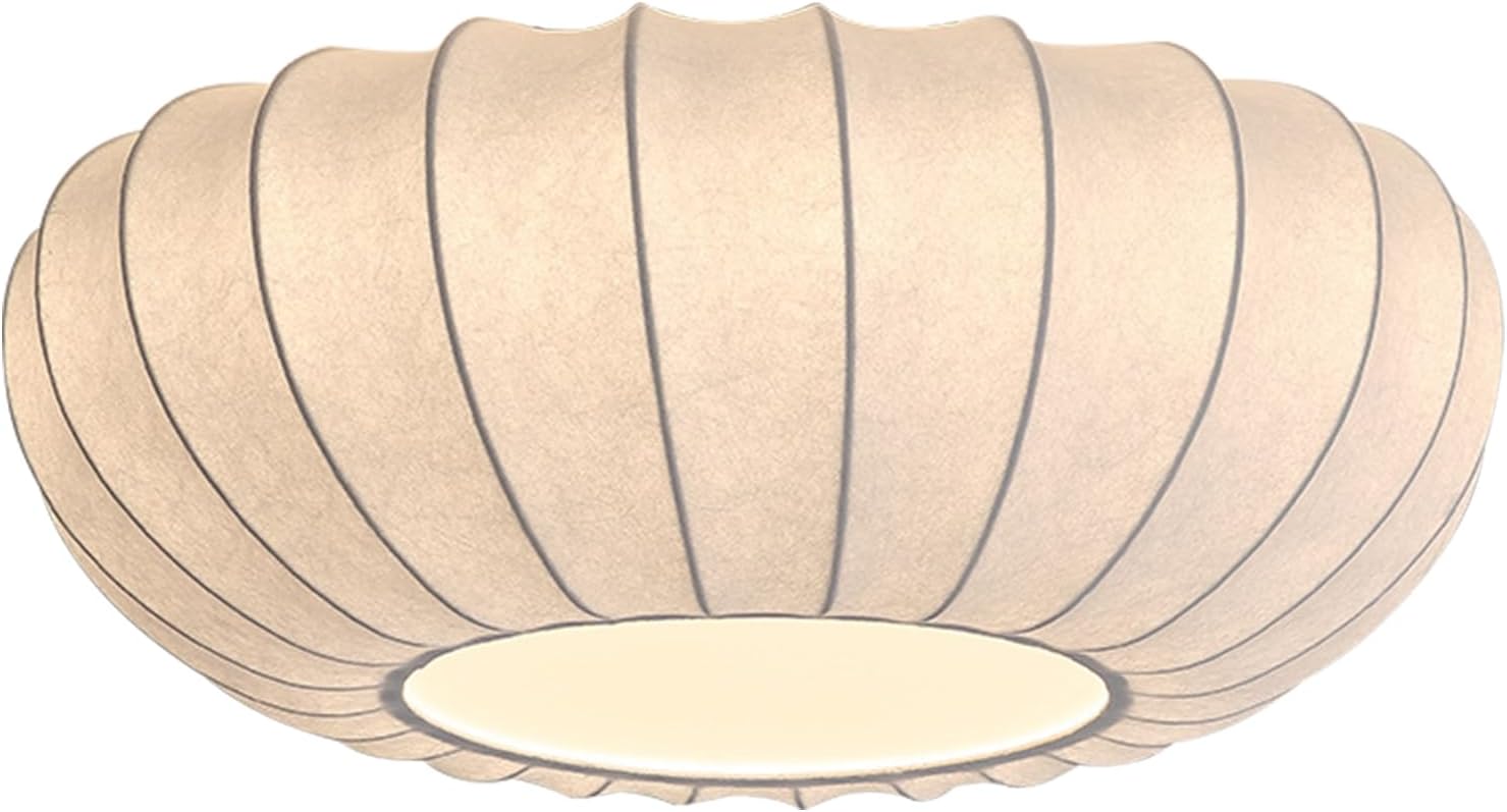 Japanese Silk Flush Mount Ceiling Light 16 Inch White Kitchen Ceiling Lighting Fixtures Vintage Bedroom Ceiling Light Fixtures Mid Century Modern Overhead Lamp