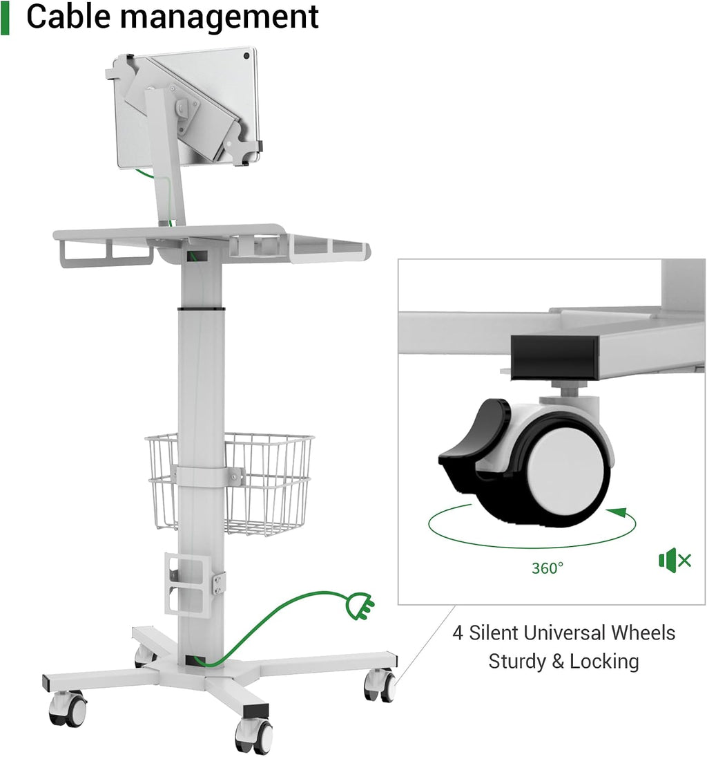 Mobile Medical Tablet Cart Compatible with 9.7-12.9' iPad, Rolling Medical Workstation, Mobile Tablet Workstation for Hospital, Clinic, Library, Restaurant, Rolling Floor Stand Cart