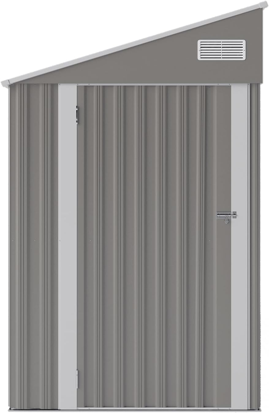 YOPTO 4×8 FT Outdoor Metal Storage Shed,Heavy-Duty Lean to Storage Shed with Lockable Single Side Hinge Door,Waterproof Metal Storage Tool House W/Sloping Roof,Air Vent&Protect Film,for Backyard,Gray