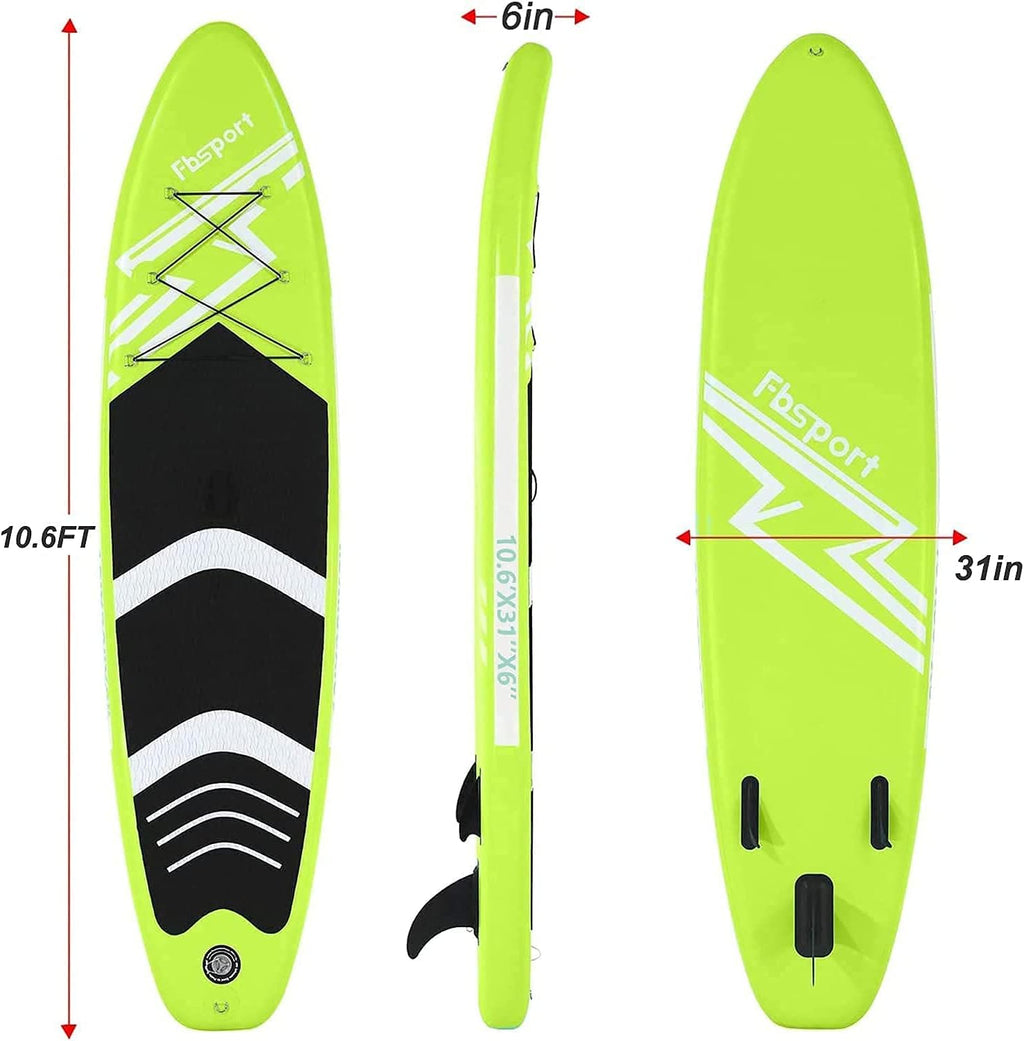 FBSPORT 10'6'' Premium Inflatable Stand Up Paddle Board, Yoga Board with Durable SUP Accessories & Carry Bag | Wide Stance, Surf Control, Non-Slip Deck, Leash, Paddle and Pump for Youth & Adult