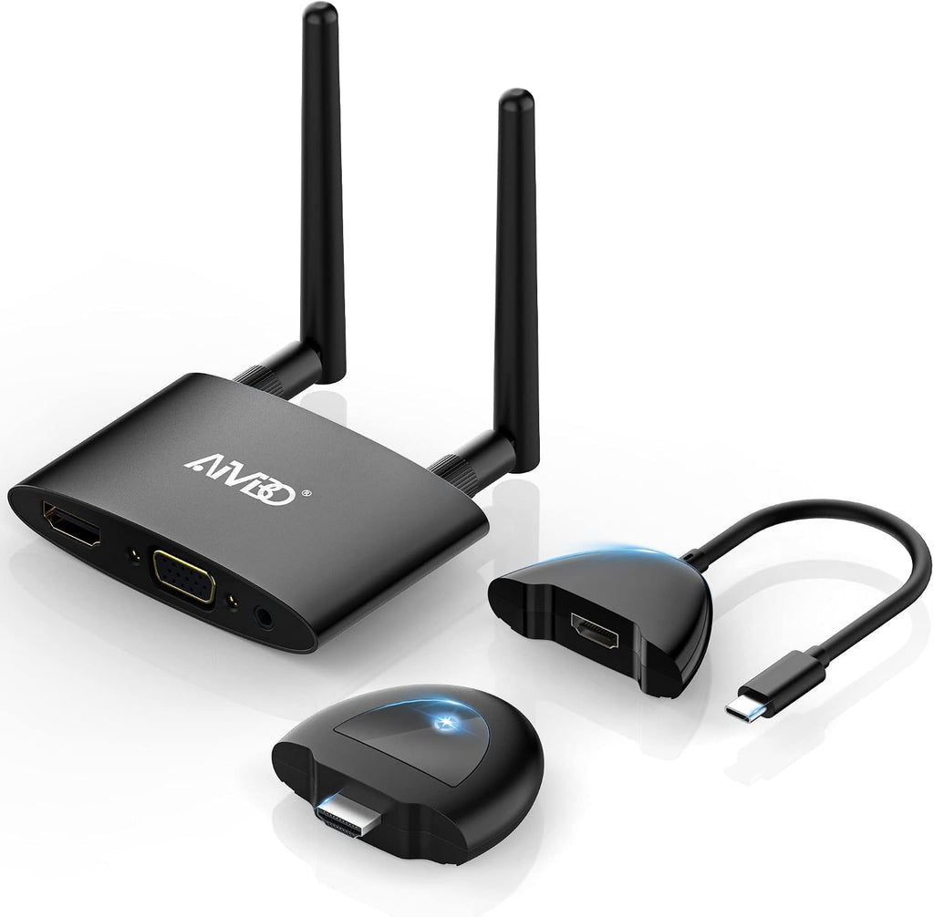 TIMBOOTECH Wireless HDMI Transmitter and Receiver 4K, USB C to Wireless HDMI, Plug & Play, VGA & HD Dual Screens, Casting 5.8G Video for Laptop, Cable Box, Phone to Monitor/Projector/HDTV, 165FT