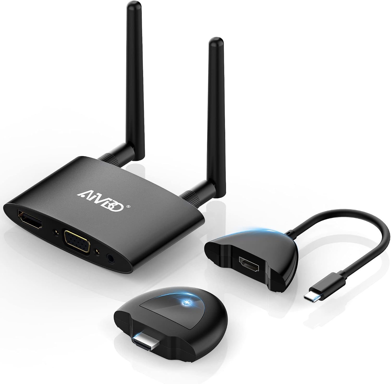 TIMBOOTECH Wireless HDMI Transmitter and Receiver 4K, USB C to Wireless HDMI, Plug & Play, VGA & HD Dual Screens, Casting 5.8G Video for Laptop, Cable Box, Phone to Monitor/Projector/HDTV, 165FT