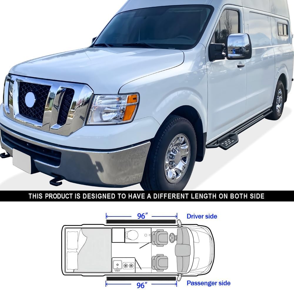HD Ridez Drop Down Style Running Boards Side Step Compatible with Nissan NV 1500 2500 3500 2012-2021 Full Size Van