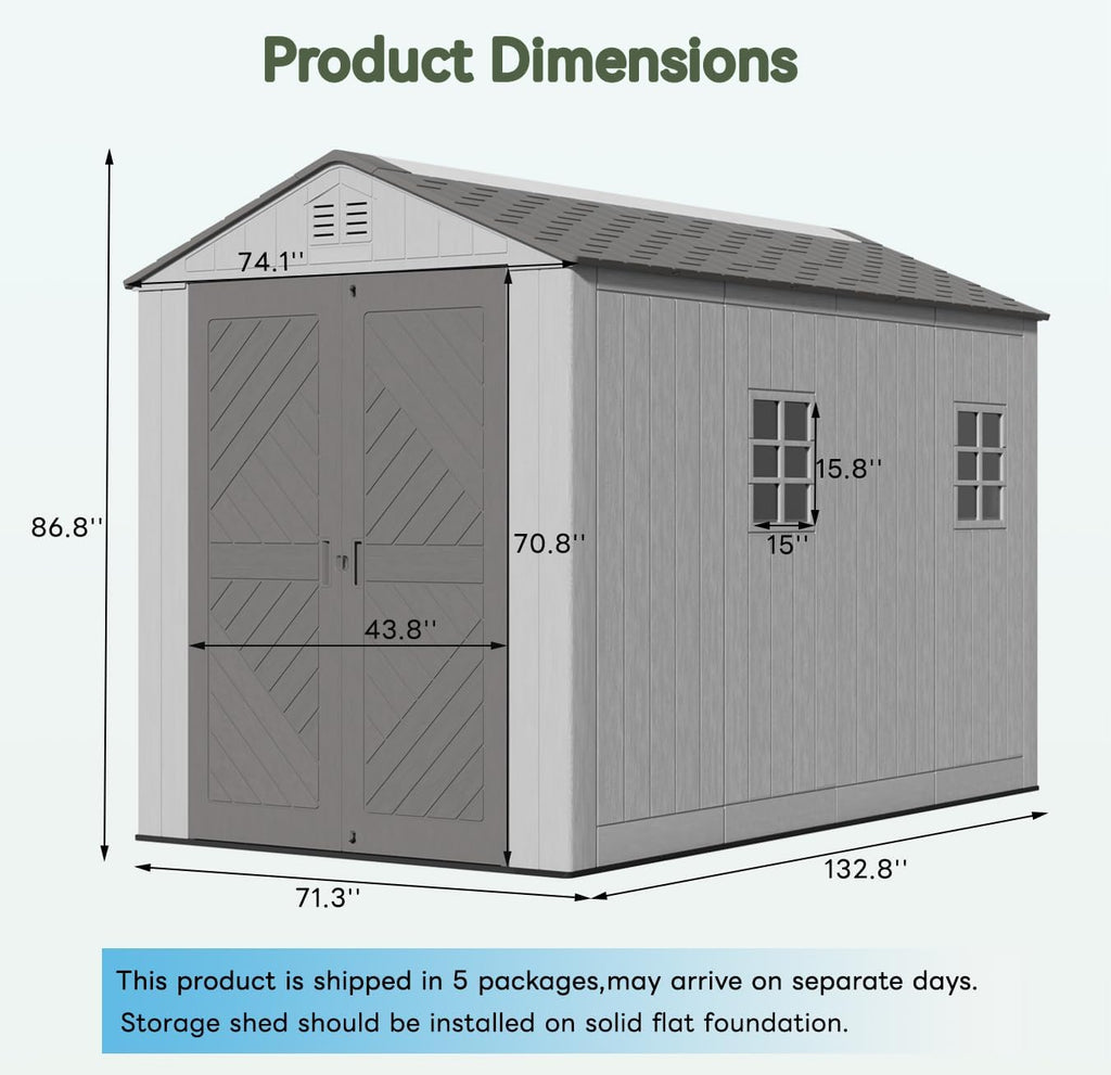 KINYING 6x11 FT Outdoor Storage Shed with Floor,Resin Outdoor Garden Tool Shed with Windows,Lockable Weather Resistant Large Plastic Shed for Bike Storage,Lawn Mower,Pool Supplies