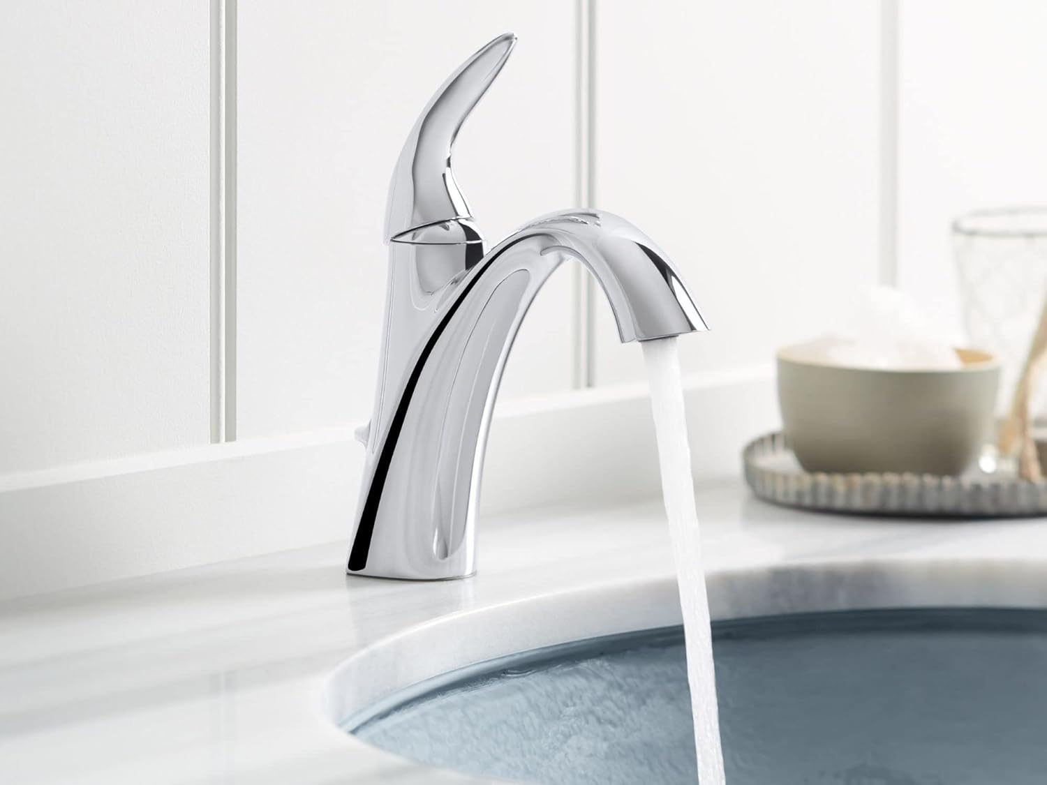 KOHLER Alteo K-45800-4-BN Single Handle Single Hole or Centerset Bathroom Faucet with Metal Drain Assembly in Brushed Nickel