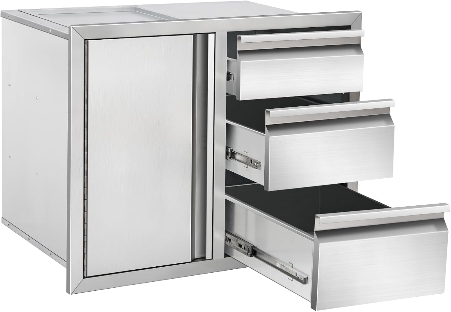 Outdoor Kitchen Drawer Combo Cabinet Stainless Steel Triple Drawers & Access Door, 28' W x 22' H x 19.5' D, Multi-Layer Design with Partition, Perfect for BBQ Grill Station