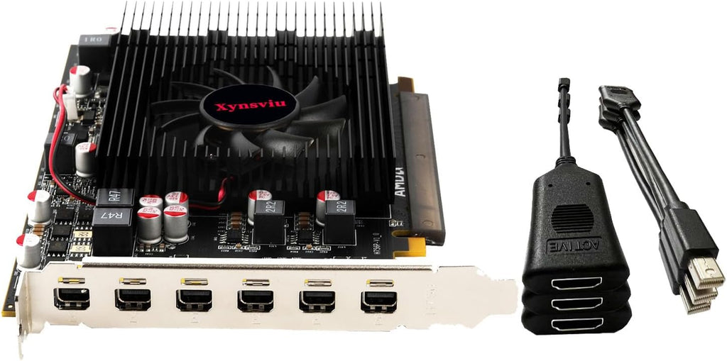 Radeon R7 350 Mini 6DP 4GB GDDR5 Graphics Card, 6 Monitor Mini Display 6 Port Outputs Computer Video Card，tarjeta gráfica (mini6DP 4G to HDMI)
